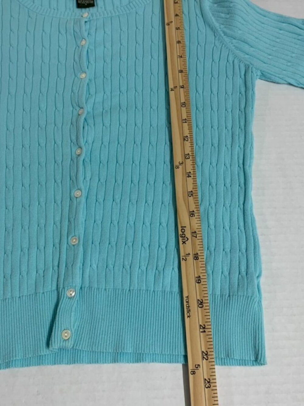 Eddie Bauer Womens Small Light Blue Cableknit Cardigan - Picture 4 of 6